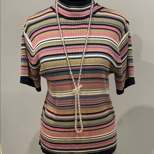 Striped Multicolor Women's sweater short sleeve retro vibes